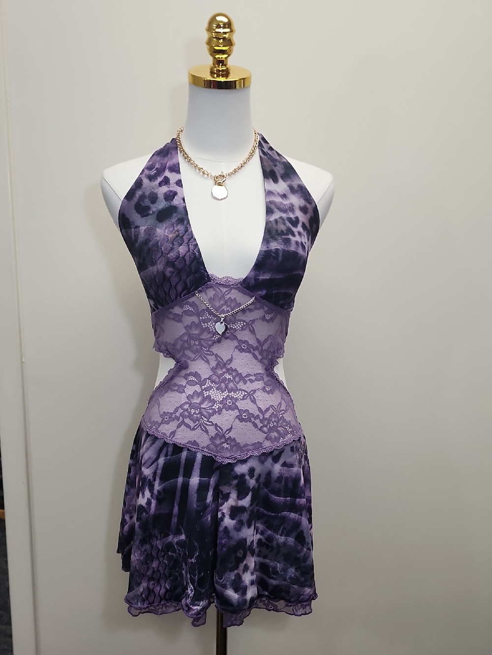 Outcast Purple Lace Halter Chemise Slip Dress Lingerie Size Large
